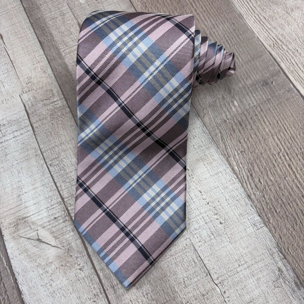 Brooks Brothers Men's Necktie Tie 59'' X 3.25'' Plaid Pink Blue 100% Silk USA